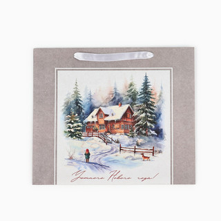 Пакет подарочный крафтовый вертикальный «Зимний лес», 26х30х9 см 2