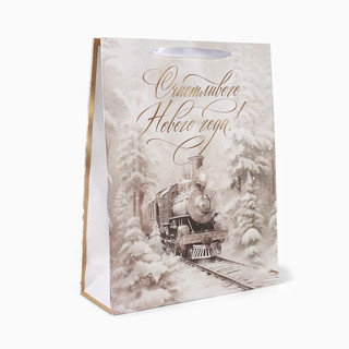 Пакет подарочный крафтовый вертикальный «С Новым годом», поез...