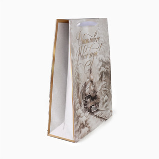 Пакет подарочный крафтовый вертикальный «С Новым годом», поезд, 31х40х11.5 см 2