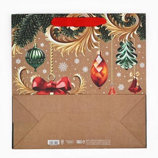 Пакет подарочный крафтовый квадратный «Новогодние игрушки», 30х30х12 см 3