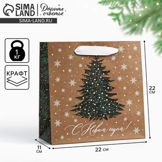 Пакет подарочный крафтовый квадратный «Новогодняя красавица», 22х22х11 см 7