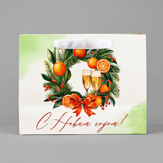Пакет подарочный ламинированный «Новогодний венок», мандарины, 18х23х10 см 2