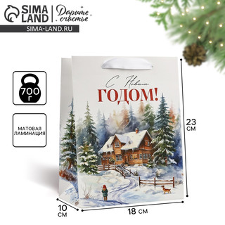 Пакет подарочный ламинированный «Зимний лес», деревня, 18х23х10 см 4