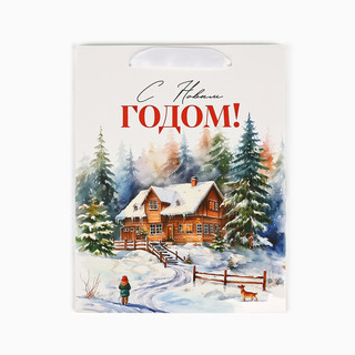 Пакет подарочный ламинированный «Зимний лес», деревня, 18х23х10 см 2