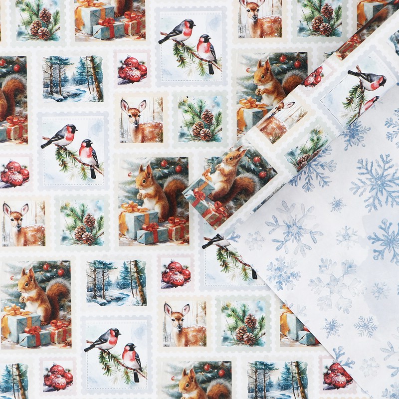 Бумага упаковочная крафтовая двусторонняя «Новогодние марки», 70 х 100 см