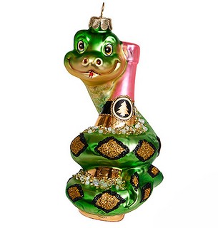 Змея 'Брызги шампанского' зеленая, стекло, 12.5 см, символ года 2025, Holiday Classics