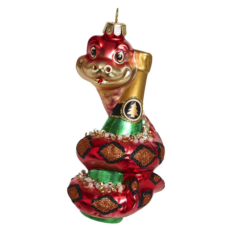 Змея 'Брызги шампанского' красная, стекло, 12.5 см, символ года 2025, Holiday Classics