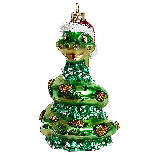 Елочная игрушка 'Змейка ёлочка' стекло, 12 см, Holiday Classics, символ года 2025
