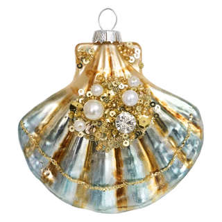 Елочное украшение 'Ракушка с бисером' 7.5 см, стекло, Holiday...