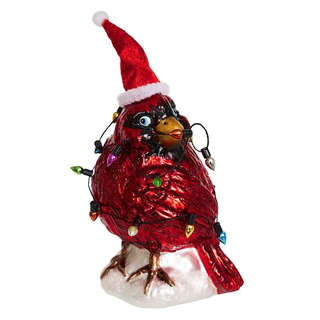 Елочное украшение 'Птица-кардинал с гирляндой' 12.5 см, стекл...