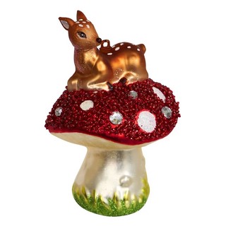 Лягушка на грибочке / Олененок на грибочке, стекло, Holiday Classics 2