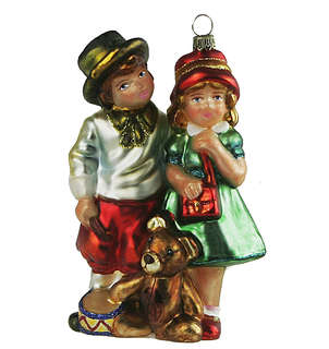 Ёлочная игрушка «Дети с подарками», стекло, Komozja 3