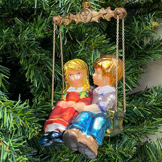 Елочная игрушка «Пара на качелях», стекло, Komozja 2