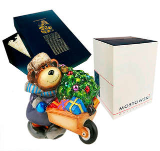 Елочная игрушка «Мишка с Рождественской ёлкой и подарками», стекло, Komozja 2