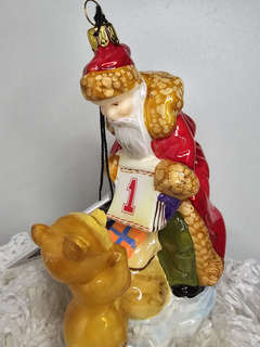 Елочная игрушка 'Дед Мороз и мишка с календарем', стекло, Komozja 3