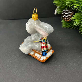 Елочная игрушка 'Зайчик на санях', стекло, Komozja 4