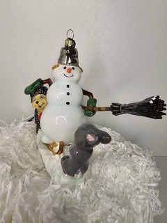 Елочная игрушка 'Снеговик с зайцем и ёжиком', стекло, Komozja 3