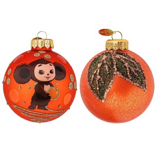 Набор из 2-х шаров 'Чебурашка' 8 см, стекло, в подарочной упа...