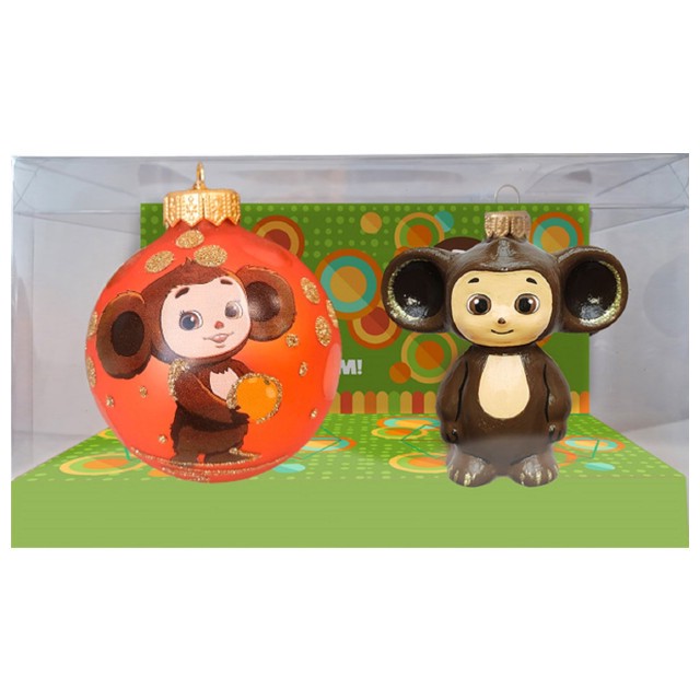 Набор 'Чебурашка 2' (шар+игрушка) стекло, в подарочной упаковке, Коломеев