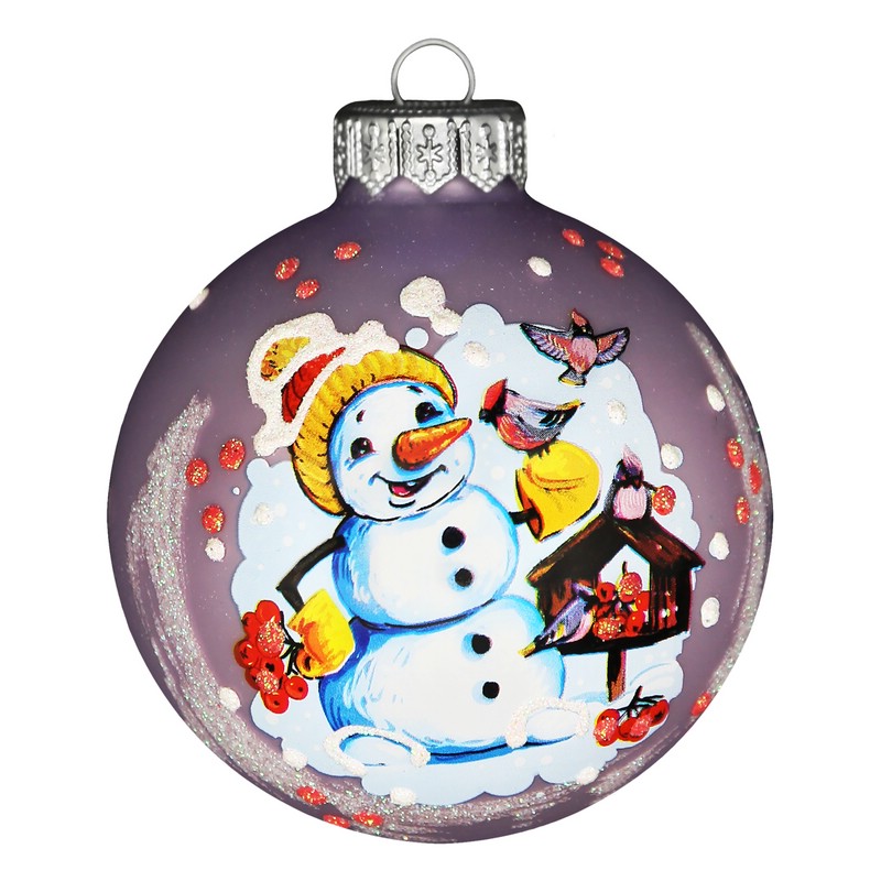 Шар 'Снеговишка на коньках' 8 см, стекло, в подарочной упаковке, Коломеев