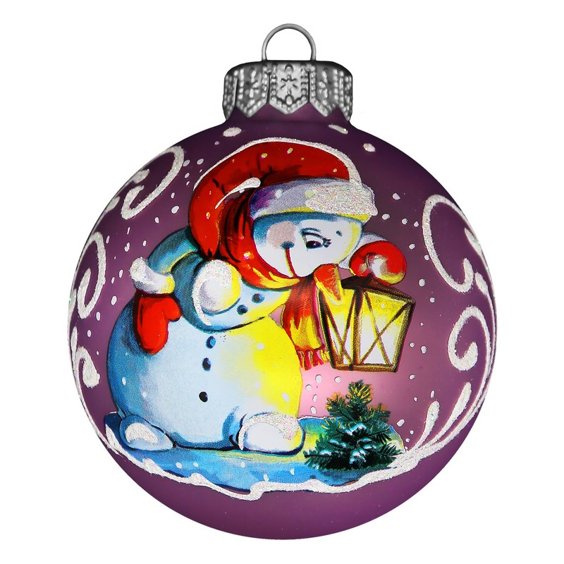 Шар 'Снеговик с фонариком', 8 см, в подарочной упаковке, Коломеев