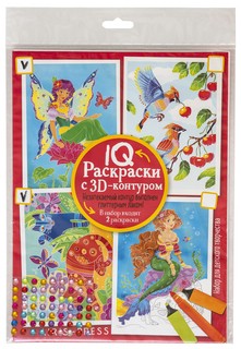 IQ Раскраски. 3D контур. Набор 3 мини. Разноцветный микс