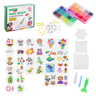 Аквамозаика 30 цветов, 3000 бусин, с трафаретами, инструментами и аксессуарами, Brauberg Kids 3