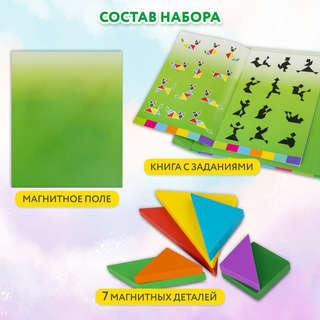 Головоломка деревянная 'Танграм' на магнитах, с примерами, Brauberg Kids 8