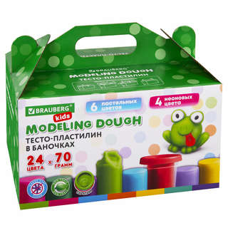 Пластилин-тесто для лепки Brauberg Kids, 24 цвета, 1680 г, кр...