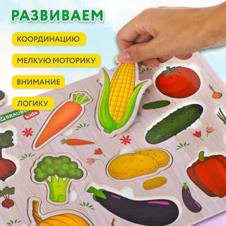 Рамка-вкладыш деревянная 'Овощи', 22х30 см, Brauberg Kids 7