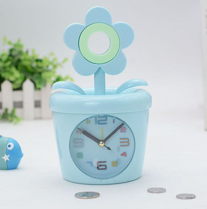 Часы-будильник-копилка «Flower in a pot», голубой