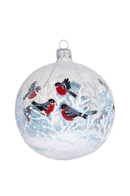 Шар 'Снегири', стекло, 9.5 см, артикул С 2176