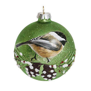 Шар 'Лесная синица' зеленый витаж (стекло) 8 см, Holiday Clas...