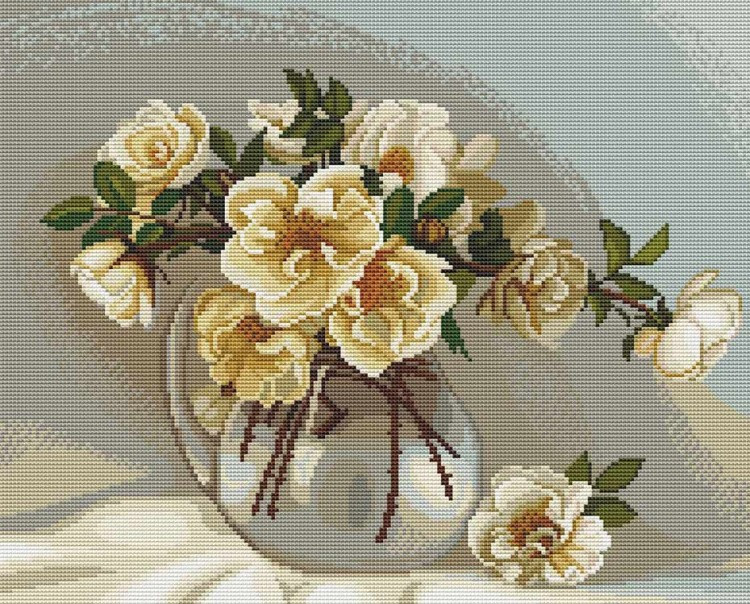 Алмазная мозаика 'Бузин: Белые розочки' 40х50 см