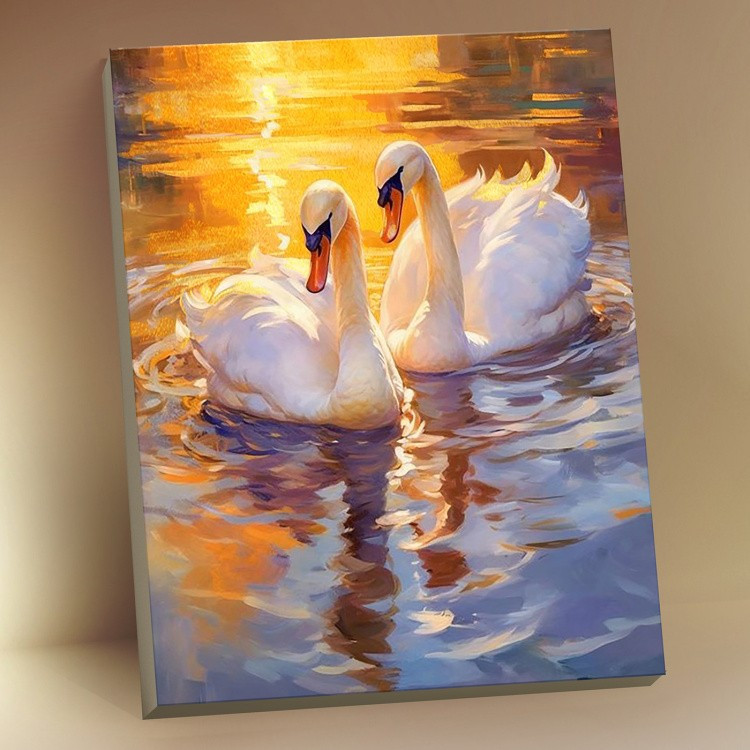 Картина по номерам с поталью «Лебединая идиллия», 40х50 см