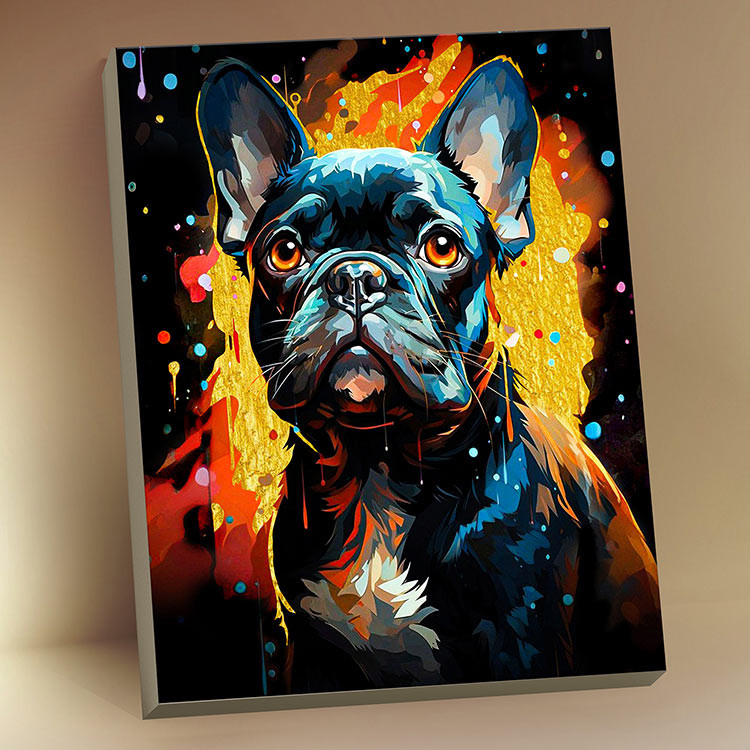 Картина по номерам с поталью «Черный холст Французский бульдог», 40х50 см