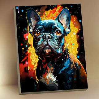 Картина по номерам с поталью «Черный холст Французский бульдо...