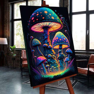 Картина по номерам черный холст со светящейся краской «Фантастические грибы», 40х50 см 1