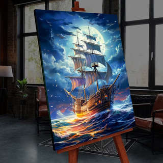 Картина по номерам со светящейся краской «Парусник в полнолуние», 40х50 см 1