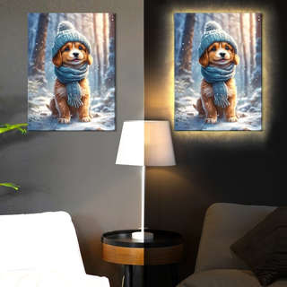 Картина по номерам «Щенок на зимней прогулке» LED подсветка, 40х50 см 2