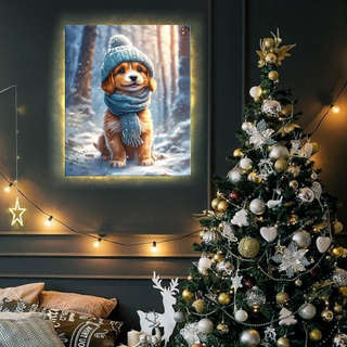 Картина по номерам «Щенок на зимней прогулке» LED подсветка, 40х50 см 3