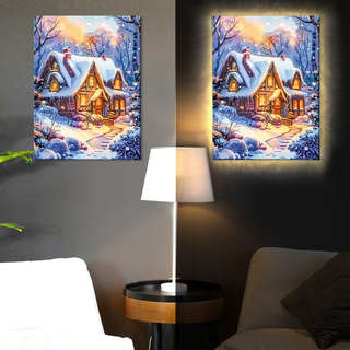 Картина по номерам «Домик в заснеженном лесу» LED подсветка, 40х50 см 2