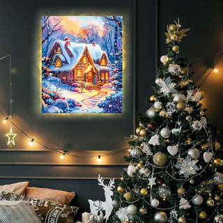 Картина по номерам «Домик в заснеженном лесу» LED подсветка, 40х50 см 3
