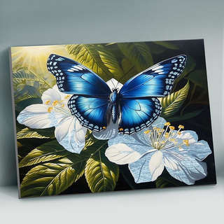 Картина по номерам с поталью платина «Синяя бабочка на белых ...