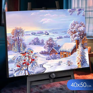 Картина по номерам с кристаллами из хрусталя «Зимний пейзаж» ...