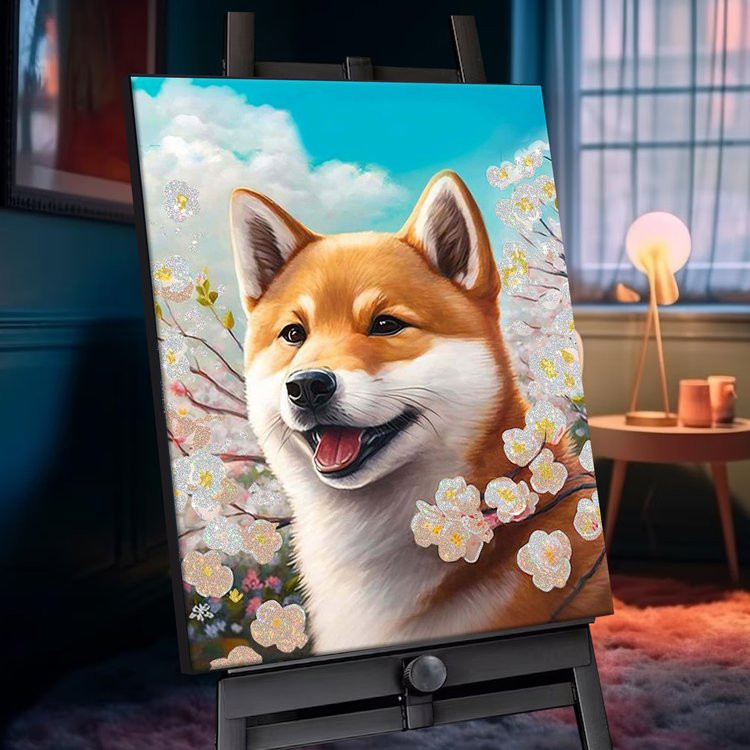 Картина по номерам с хрустальными кристаллами 'Сиба-ину' 40х50 см, 27 цветов