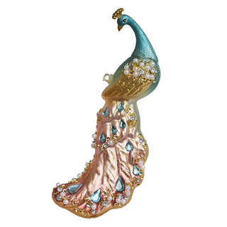 Павлин с розово-золотым хвостом, 18 см, стекло-полирезин, Hol...