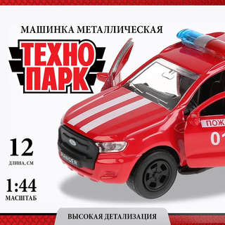 FORD Ranger, пикап пожарный, 12 см, модель металлическая, Технопарк 3