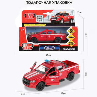FORD Ranger, пикап пожарный, 12 см, модель металлическая, Технопарк 5
