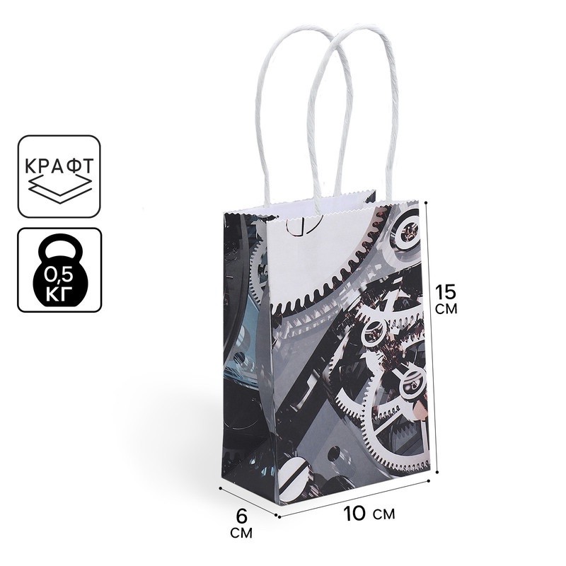 Пакет подарочный крафтовый, Present, 15 х 10 х 6 см